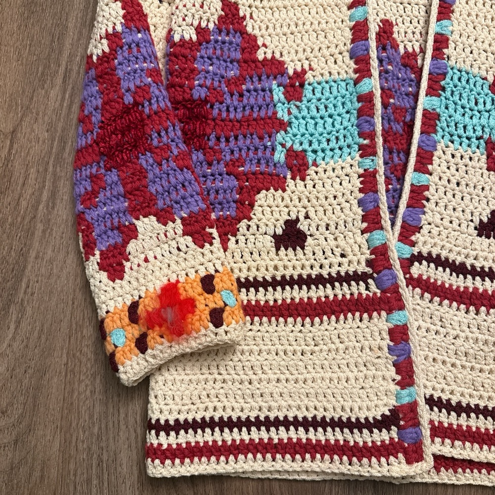 Adolfo Colorful Crochet Cardigan Sweater - Picture 3 of 8